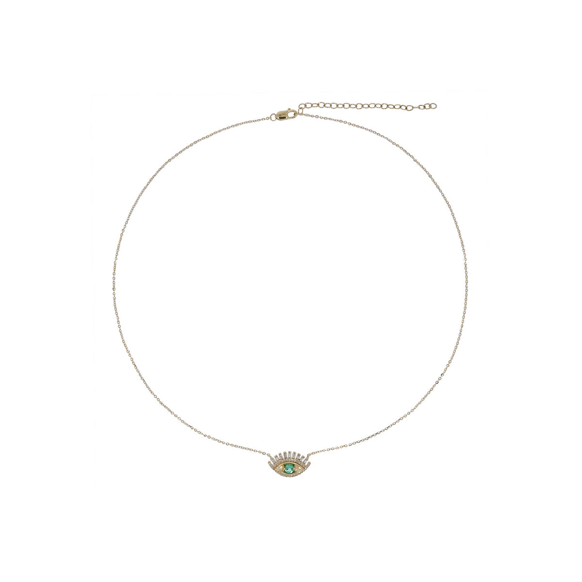 NFD70803. 14k Solid Yellow Gold, Diamonds & Precious Stones Cable Link Evil Eye Necklace