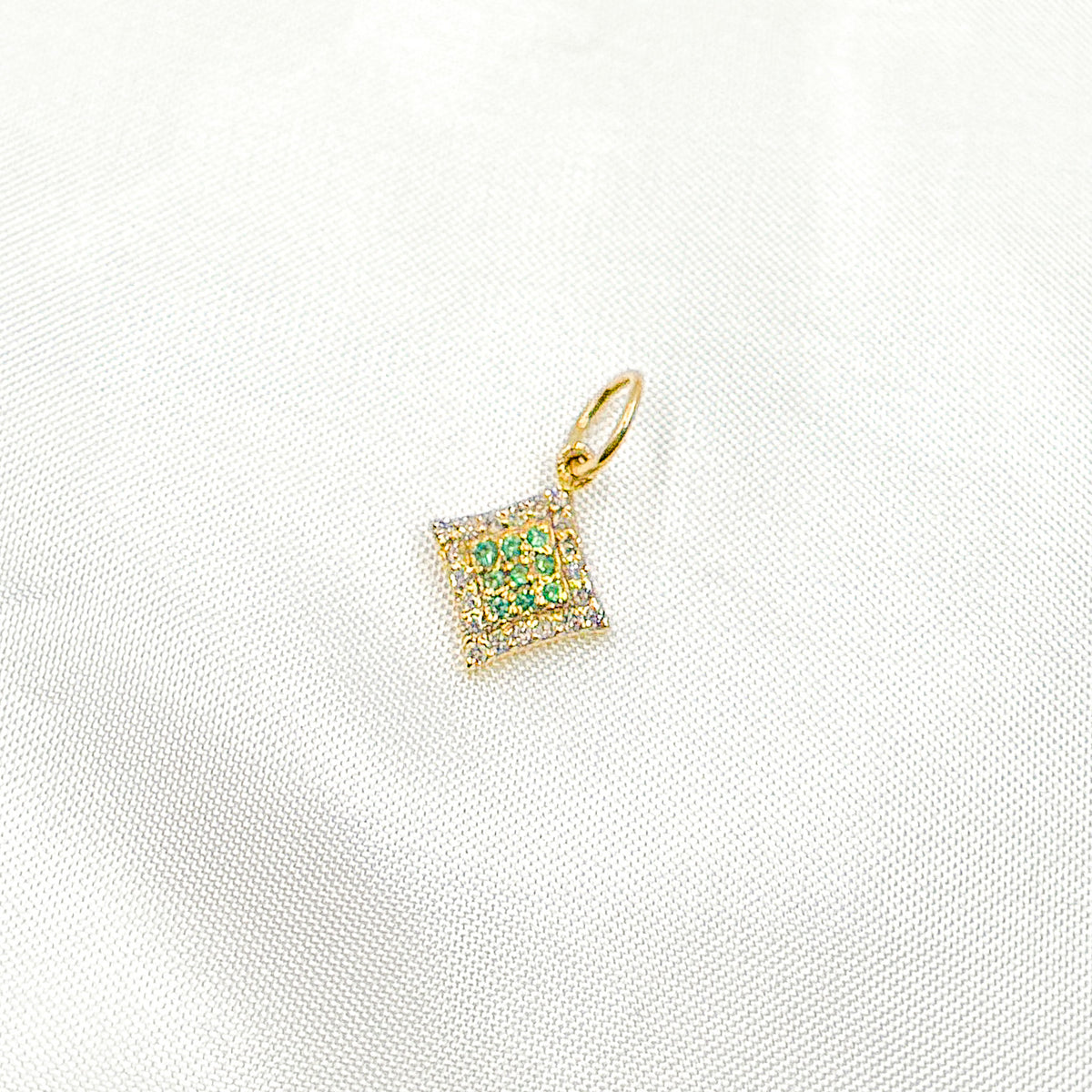 GDP374. 14K Solid Gold Diamond Shape Charm with Diamonds and Gemstones