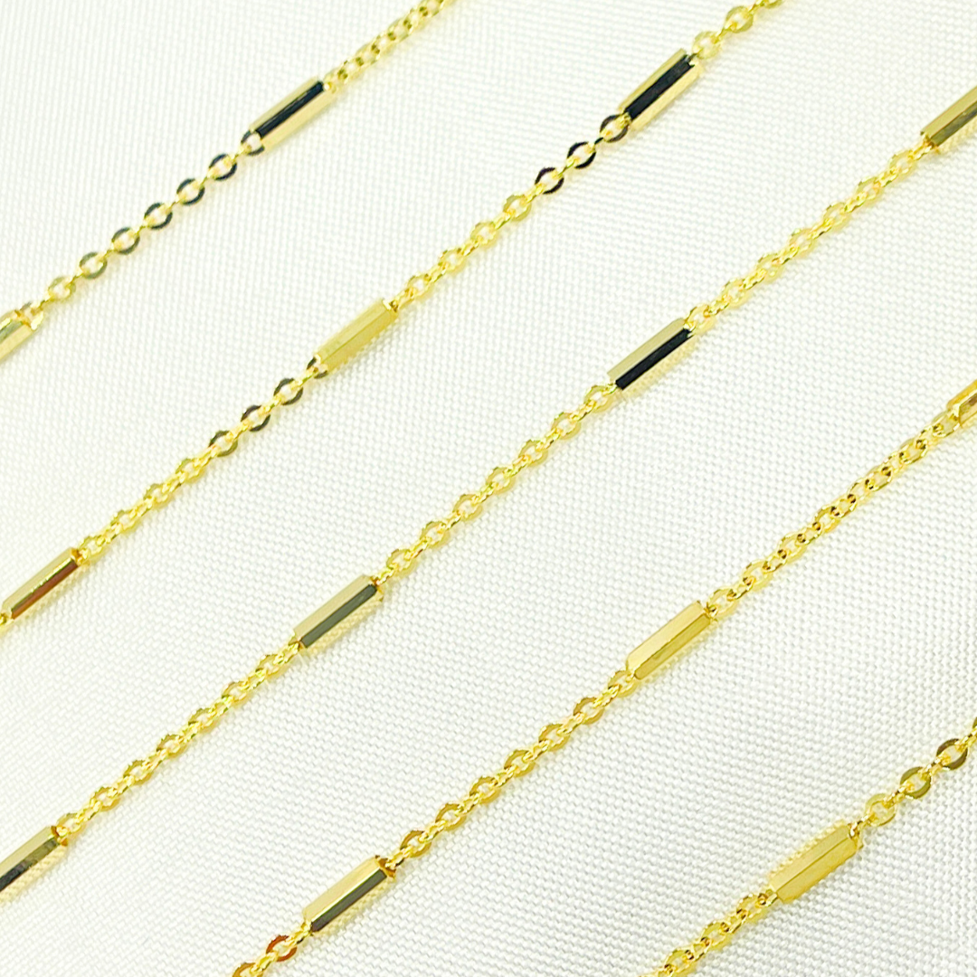 14K Solid Yellow Gold Cable Bars Chain. 032R07B1TP0byFt