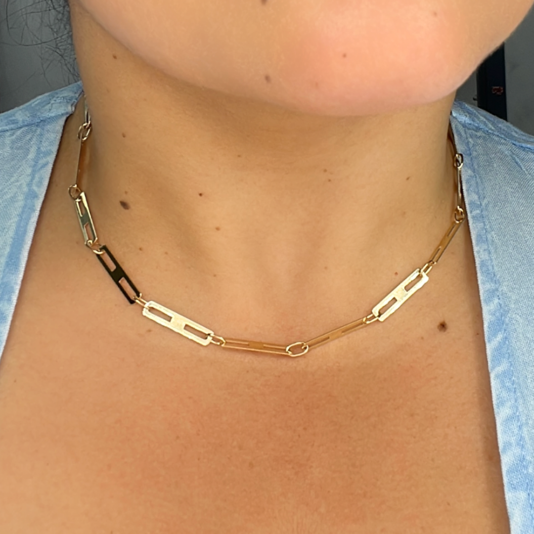 14K Solid Yellow Gold Mirror Flat Rectangle Link Chain