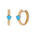 Load image into Gallery viewer, 14K Solid Gold Turquoise Heart Hoops