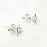 Load image into Gallery viewer, ER413159W. 14K Solid White Gold Star Diamond Studs