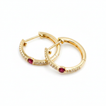 Load image into Gallery viewer, EHC56664. 14K Solid Gold Gemstone & Diamond & Hoop Earrings