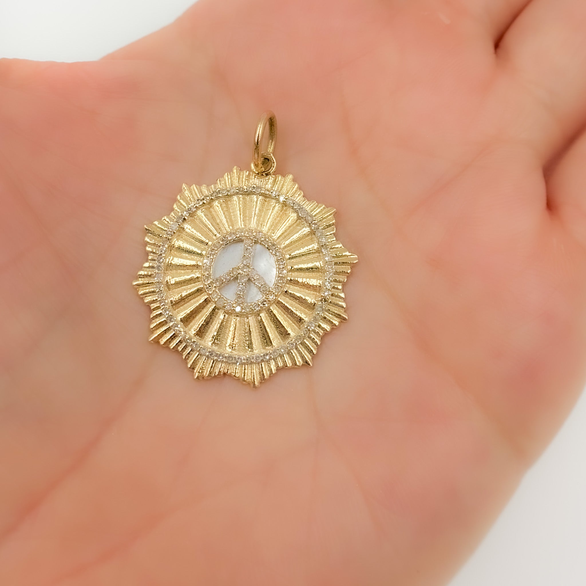 Gold Peace Symbol Round Pendant