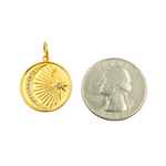 Load image into Gallery viewer, 14K Solid Gold with Diamonds Circle Shape Charm with Moon and Star in the Center. GDP241