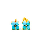Load image into Gallery viewer, EFA53608TQ. 14K Solid Yellow Gold Diamond and Turquoise Flower Stud Earring
