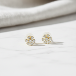 Load image into Gallery viewer, EFE52673Y. 14k Solid Gold Diamond Flower Stud Earrings