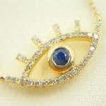 Load image into Gallery viewer, NFC70804BS. 14k Solid Yellow Gold, Diamonds & Precious Stone Cable Link Evil Eye Necklace