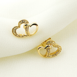 Load image into Gallery viewer, EFA50694. 14K Solid Gold and Diamonds 2 Heart Earrings