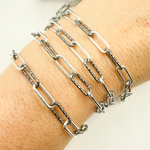 Load image into Gallery viewer, Black Rhodium and Sterling Silver Paperclip Diamond Cut & Smooth Link Chain