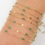 Load image into Gallery viewer, V295OGGF. 14K Gold Filled Olive Green Color Enamel with Paperclip and Diamond Cut Marina Links