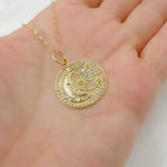 Load image into Gallery viewer, 14k Solid Gold Diamond Moon and Star Circle Charm. GDP654