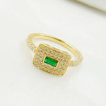 Load image into Gallery viewer, 14K Solid Yellow Gold Diamond and Emerald Rectangle Ring.