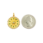 Load image into Gallery viewer, 14K Solid Gold Diamond and Emerald Sun Circle Charm. GDP325