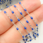 Load image into Gallery viewer, 925 Sterling White Silver Enamel Blue Color Cable Chain. V203BLSS
