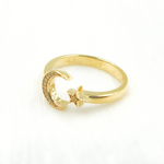 Load image into Gallery viewer, 14K Solid Gold Diamond Moon & Star Ring.