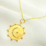 Load image into Gallery viewer, 14K Solid Gold with Diamonds Circle Shape Charm with Moon and Star in the Center. GDP205