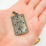 Load image into Gallery viewer, DP312. Diamond Sterling Silver Rectangle Cross Pendant with Gemstone