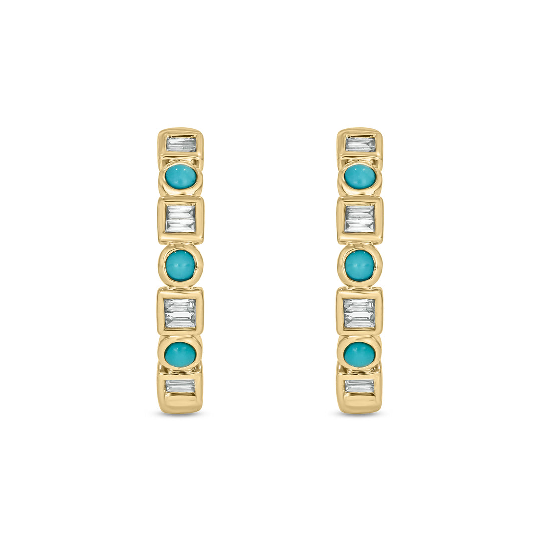 14K Solid Gold Diamond and Turquoise Hoops. EHC56723TQ