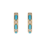 Load image into Gallery viewer, EHC57728TQ. 14K Solid Gold Turquoise and Diamond Hoops