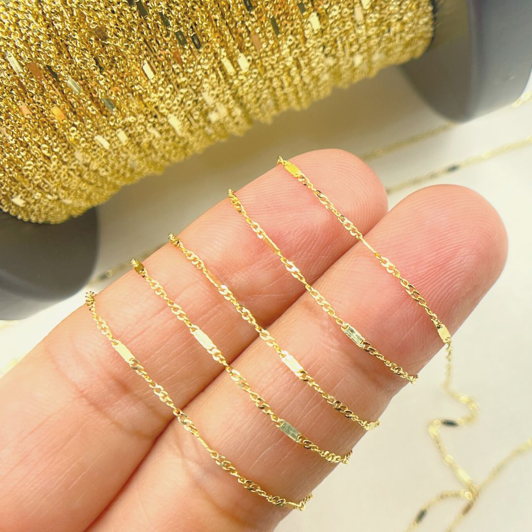 14K Solid Gold Flat Bar and Singapore Link Chain