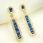 Load image into Gallery viewer, EFJ52125BS. 14k Solid Gold, Diamonds & Blue Sapphire Dangle Earrings