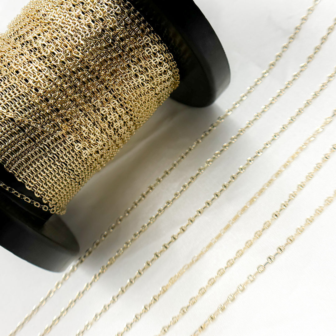 14K Solid Gold Smooth Marina and Cable Links Chain by Foot