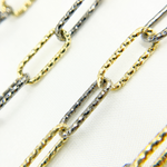 Load image into Gallery viewer, Black Rhodium &amp; Gold Plated 925 Sterling Silver Diamond Cut Paperclip Chain. V10GB
