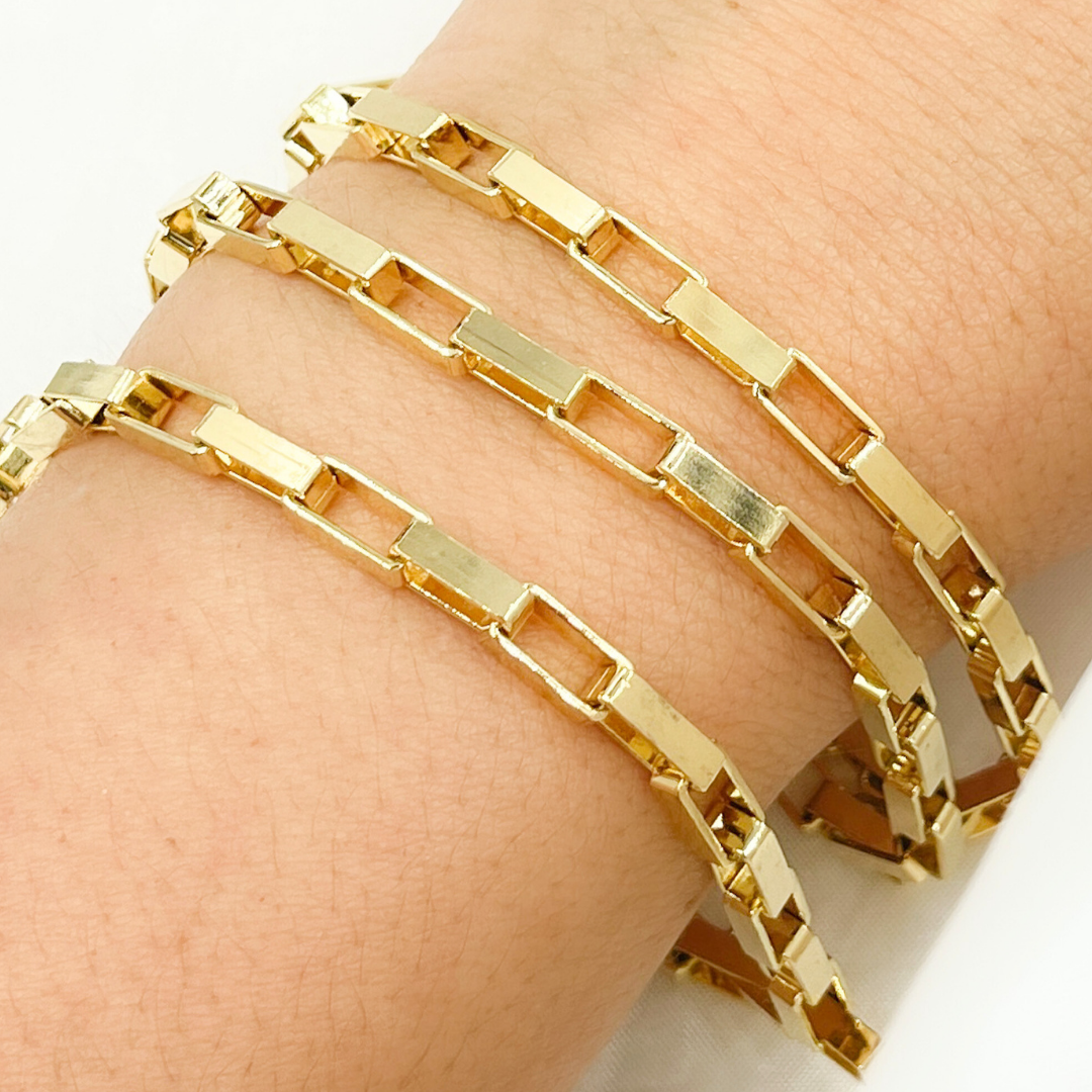 V42GP. Gold Plated 925 Sterling Silver Flat Box Chain