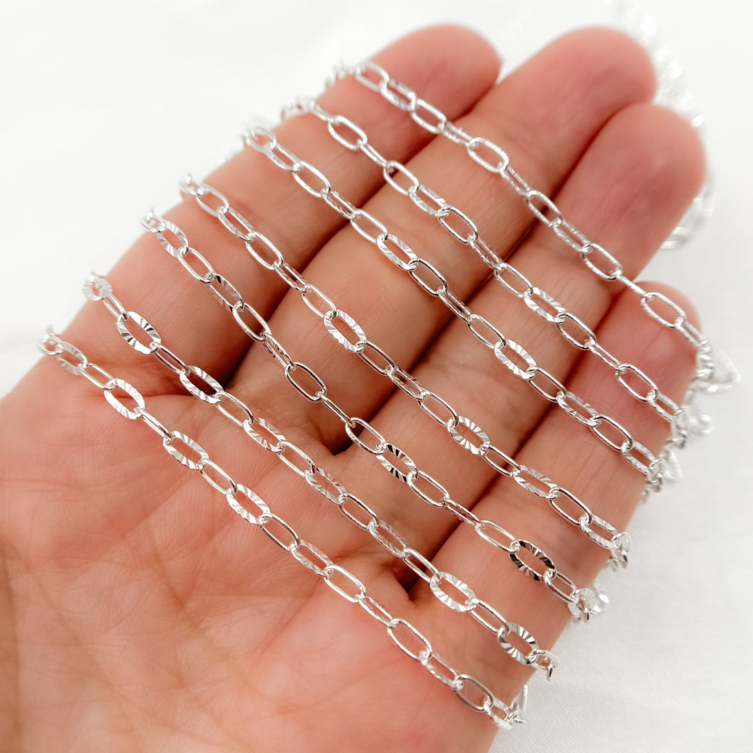 Silver Diamond Cut Marina & Smooth Oval Link Chain
