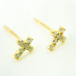 Load image into Gallery viewer, ER413908Y. 14 Solid Yellow Gold Diamond Cross Studs
