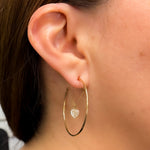 Load image into Gallery viewer, Solid Yellow Gold Diamond Heart Dangle Hoops Earrings