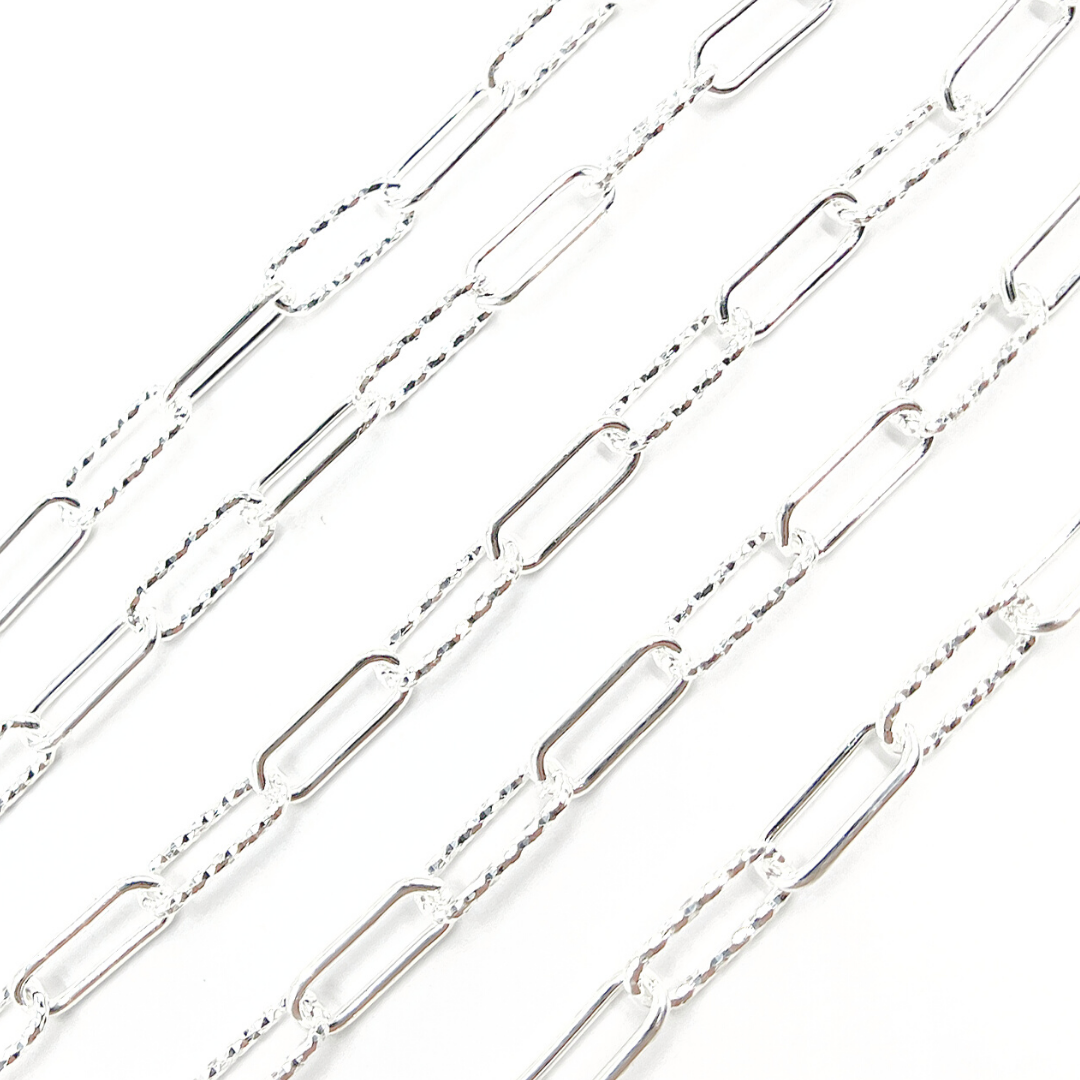 925 Sterling Silver Smooth & Diamond Cut Paperclip Chain. V32SS
