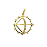 Load image into Gallery viewer, GDP90. 14K Solid Gold with Diamonds Circle Arrow and Bow Shape Charm