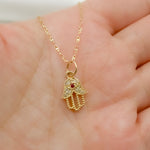 Load image into Gallery viewer, GDP389. 14K Solid Gold Diamond Hamsa Charm with Gemstone