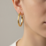 Load image into Gallery viewer, GER119. 14K Solid Gold Hollow Hoop with Engraving