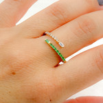 Load image into Gallery viewer, 14K Solid Gold Double Band Diamond and Emerald Ring