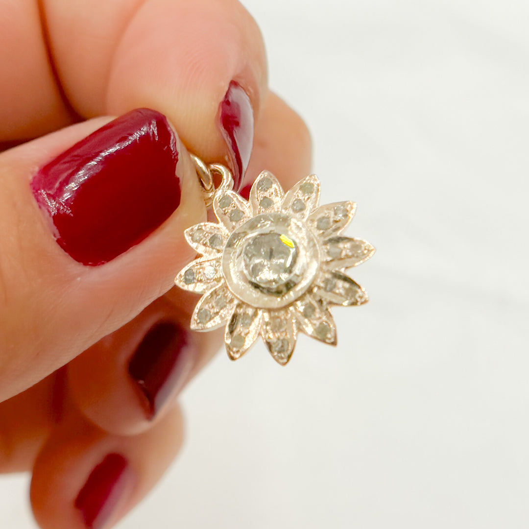 DC407. Diamond Sterling Silver Flower Pendant with Gemstone