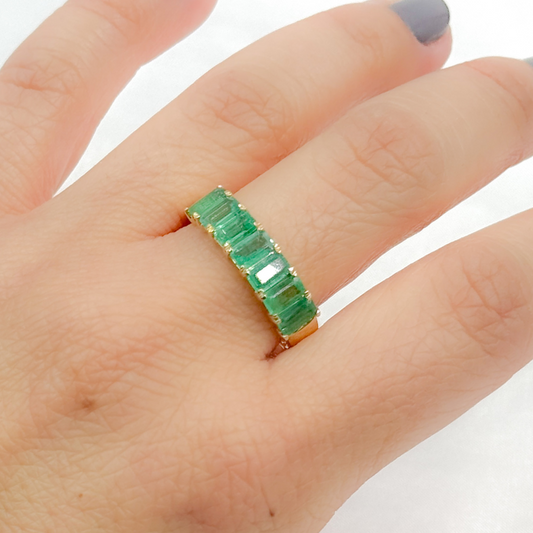 14K Solid Gold Emerald Band Ring.