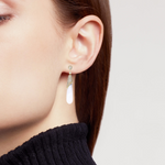 Load image into Gallery viewer, 14K Solid Gold Diamond and Pearl Dangle Drop Earrings