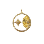 Load image into Gallery viewer, 14K Solid Gold Diamond Circle Charm with Sun and Star in the Center. GDP07