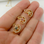 Load image into Gallery viewer, GDP403. 14k Solid Gold Diamond and Gemstone Moon and Star Charm