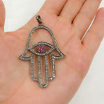 Load image into Gallery viewer, DP046. Diamond Sterling Silver Hamsa & Evil Eye Pendant