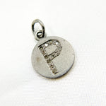 Load image into Gallery viewer, DC077. Diamond Sterling Silver Letter "P" Round Charm