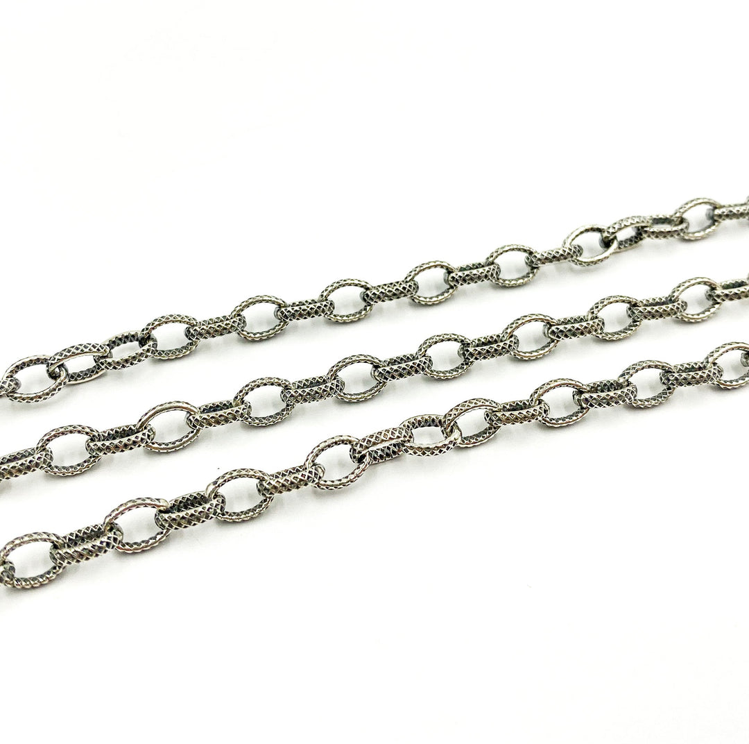 Oxidized 925 Sterling Silver Textured 7x5mm Oval Link Chain. V25OX