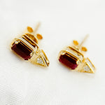 Load image into Gallery viewer, ER418282RU. 14K Solid Yellow Gold Diamond and Ruby Rectangle and Triangle Stud Earring