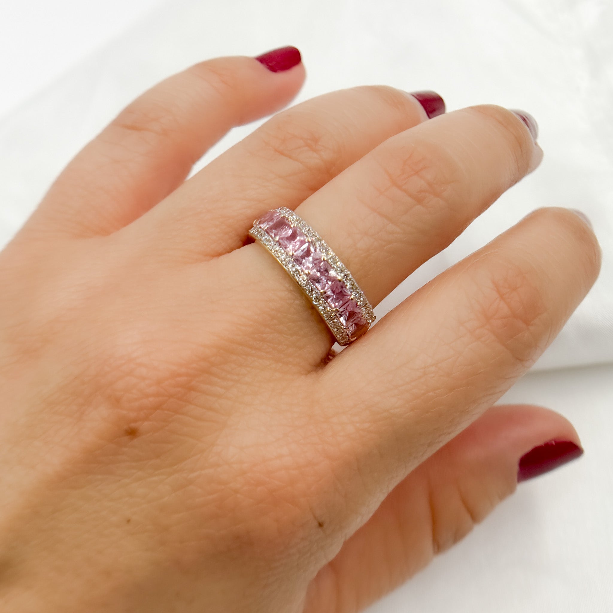 14k Solid Gold Diamond and Pink Sapphire Ring