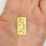 Load image into Gallery viewer, 14K Solid Gold Diamond Rectangle Moon and Star Charm. GDP125