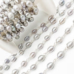 Load image into Gallery viewer, Buy Grey Pearl Oval Shape Sterling Silver Wire Chain