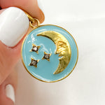 Load image into Gallery viewer, Shop Now Silver Round Moon and Star Enamel Pendants